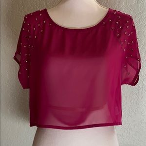 Fuchsia Sheer Crop Blouse